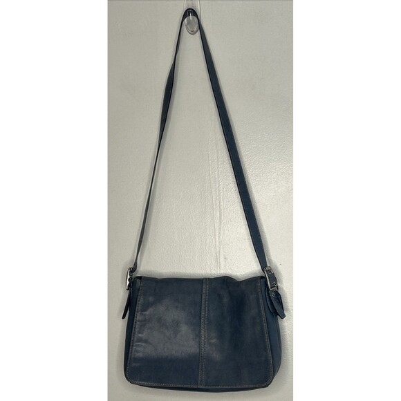 Coach Hampton Flap Blue Leather Shoulder Bag Crossbody 9570 Silver Hardware - Picture 1 of 8